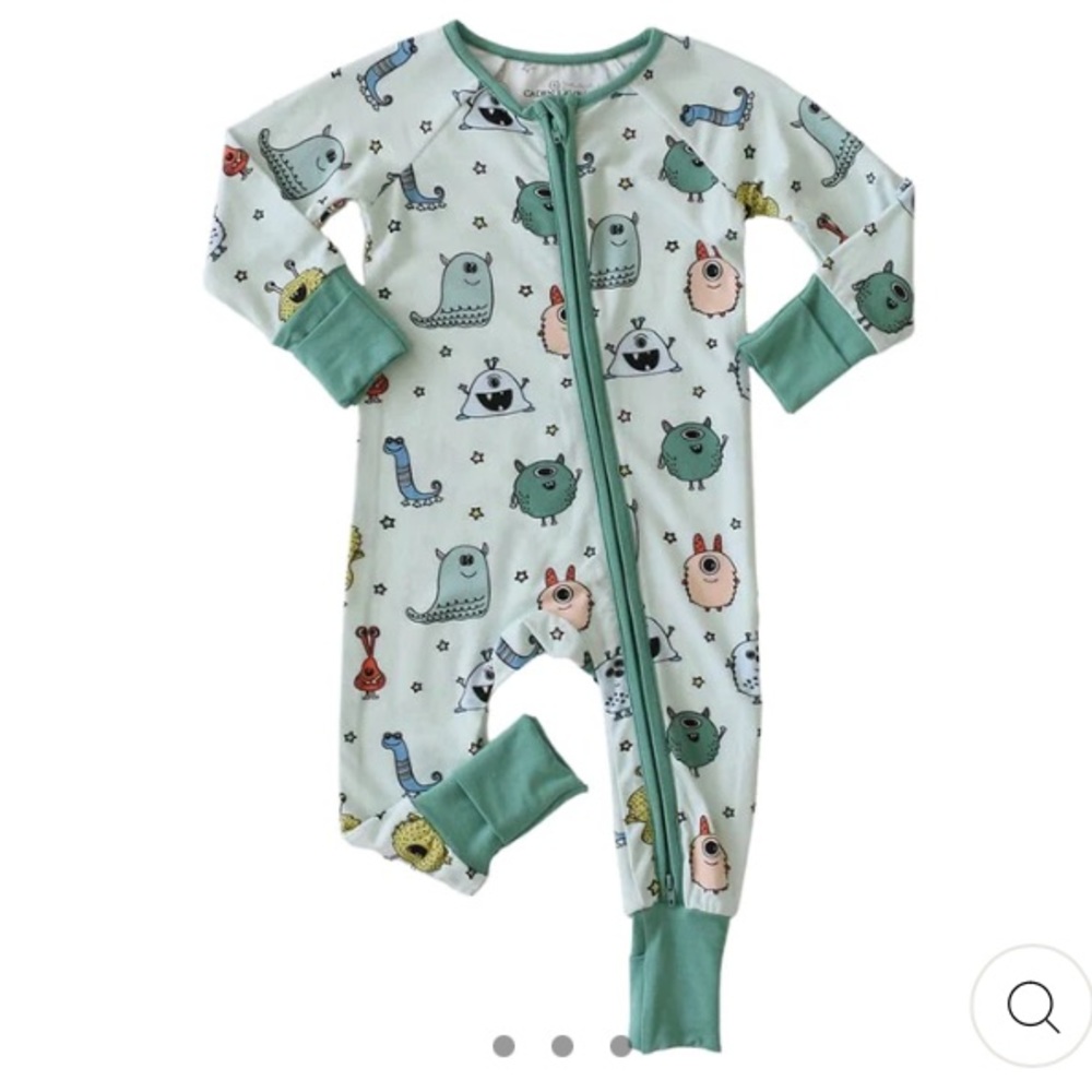 Caden Lane Kids Pajamas - Green and White Monster Print